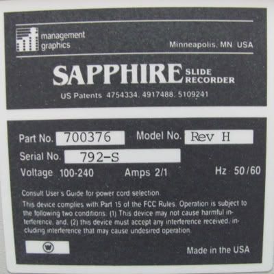 Computer Recycling Facts on Management Graphics Sapphire Slide Recorder   Ebay